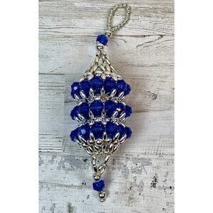 Handmade 5.5" VINTAGE BEADED Chandelier Style CHRISTMAS ORNAMENT Blue/Silver